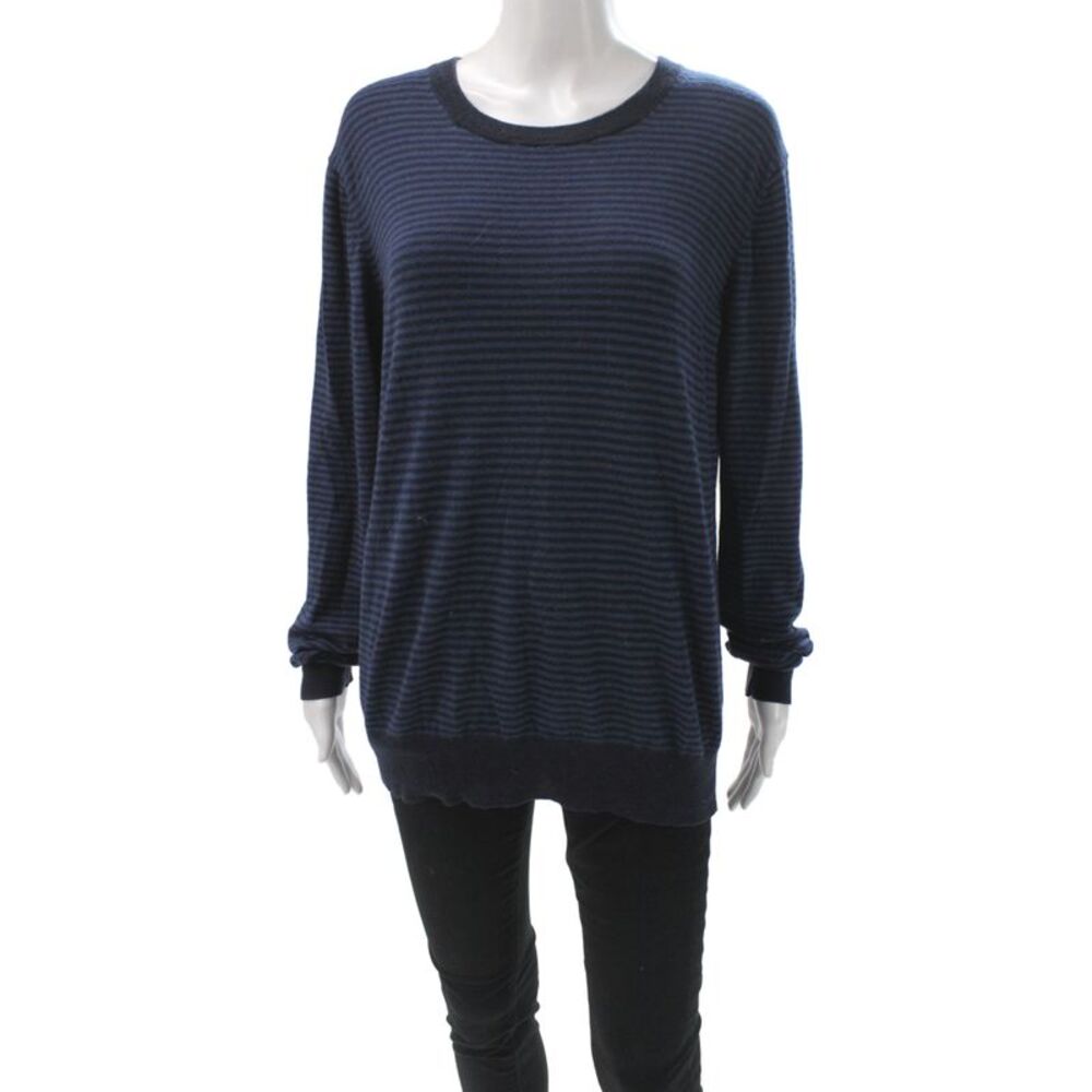 Neiman Marcus Women Striped 50% Cashmere Pullover Crew Neck Blue Size M